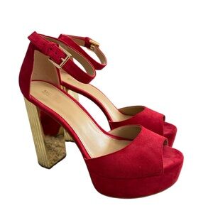 Michael Kors Red Leather Porter   Platform Heels 👠 8.5